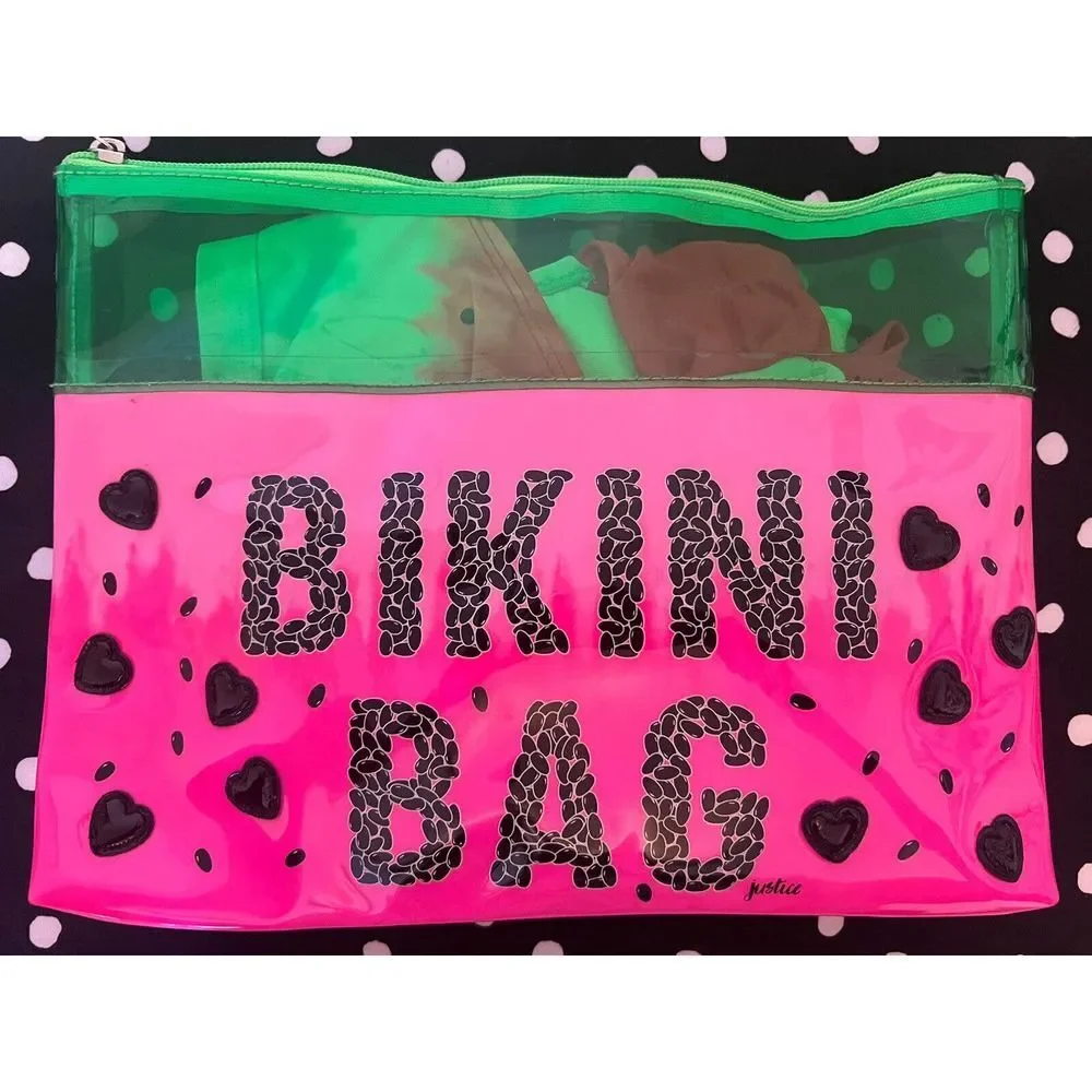 Justice Bikini Bag With 3 Piece Swimsuit Girls Size 12/14 Watermelon Theme